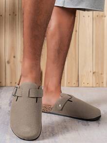 أحذية رجالية مفتوحة الخلف موديل جديد للربيع، أحذية كاجوال بتصميم انزلاقي بطراز قديم، أحذية مفتوحة الأصبع مسطحة مع حزام قابل للتعديل، متوفرة بإصدارات بدون بطانة للاستخدام على مدار السنة وإصدارات مبطنة بالحرارة للخريف/الشتاء - رمل - مشاهدة 4