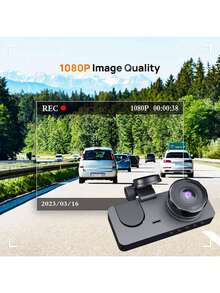 1 pieza, Cámara de salpicadero frontal, trasera y interior, Cámara de salpicadero de 3 lentes para automóviles, Cámara DVR para automóviles Full HD 1080P con grabación en bucle, Cámara para automóvil, Pantalla de 2 pulgadas, Tarjeta SD no incluida - Negro - Ver 3