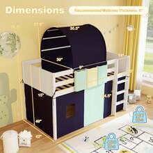 Lifezeal Twin Loft Bed With Tower & Tent 3 Storage Pockets Guardrail And Ladder - Navy Blue - View 3