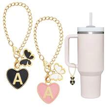 1pc Initial Letter Insulated Cup Accessory, Cup Charm, Fits 30 & 40 Oz Handled Glass Tumblers, Mini Water Bottle Keychain, Streetwear Style, Multi-Color, Wallet Decor, Handbag Charm