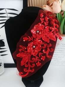 全新蕾丝网绣花水钻串珠亮片贴花，DIY 服装配饰，新娘礼服装饰，尺寸：30 厘米长 x 13 厘米宽，多种颜色可选 - 多色 - 查看 4