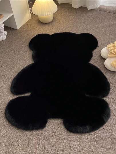 1 pièce Tapis de sol décoratif en fausse fourrure en forme d'ours irrégulier noir moderne, 920g/m² en fibre de polyester, épaisseur de 2 cm, tapis pliable facile d'entretien, tapis doux pour le salon, la chambre à coucher et plus encore