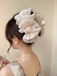 1pc 13cm Bubble Mesh Pearl Style Hair Claw Clip For Women, Elegant Multi-Layer Bow Oversized Hair Claw, Suitable For Daily Use And Wear - Multicolor - View 6