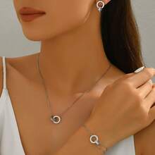 4 件套不锈钢简约奢华精致水钻罗马数字项链，百搭时尚独特设计，适合女性日常佩戴 - 銀色羅馬數位鑲鑽項鍊套裝 - 查看 5