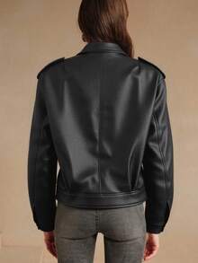 Giolshon Street Rider Style Retro PU Leather Jacket For Women - Suitable For Spring, Autumn And Winter - Black - View 3