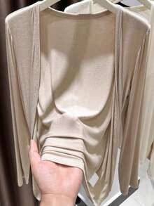 Vera Lane Women's Spring/Summer Cardigan Top, Y2K Casual Cute Style Versatile Solid Color Knit Cardigan Jacket, Suitable For Concerts And Other Occasions, Lightweight And Versatile, Great For Valentine's Day And Carnival - Milk Coffee Color - View 6