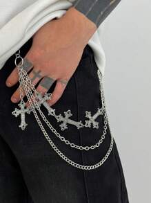 1pc Fashion Punk Crosss Body Chain, Men's Personal Charm Waist Chain For Pants Decoration, Waist Accessory - Silver - View 8