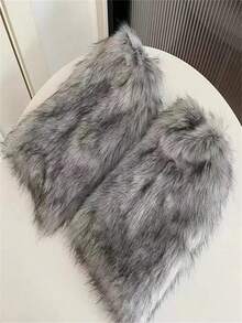 Imitation Fur Boot Covers Fuzzy Short Leg Warmers Fleece Leg Warmers, Versatile Faux Fox Fur Shoes Cover, Y2K Grunge Sweet Spicy Dance Leg Warmers,  Subculture Style - Grey - View 5