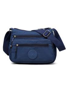 Casual Nylon Shoulder Bag With Adjustable Strap, Multi-Compartment, Solid Color, Zipper Closure, Polyester Lining, Lightweight And Convenient Crossbody Bag For Daily Use - Blue - View 4
