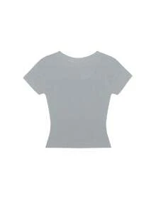 简约 U 领短袖 T 恤，弹力修身纯色百搭休闲上衣 - 灰色 - 查看 8