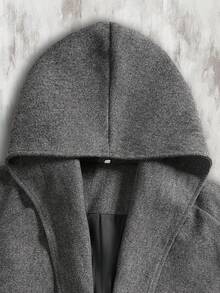 男士休闲纯色连帽长袖风衣，秋冬季百搭单品 - 深灰色 - 查看 6