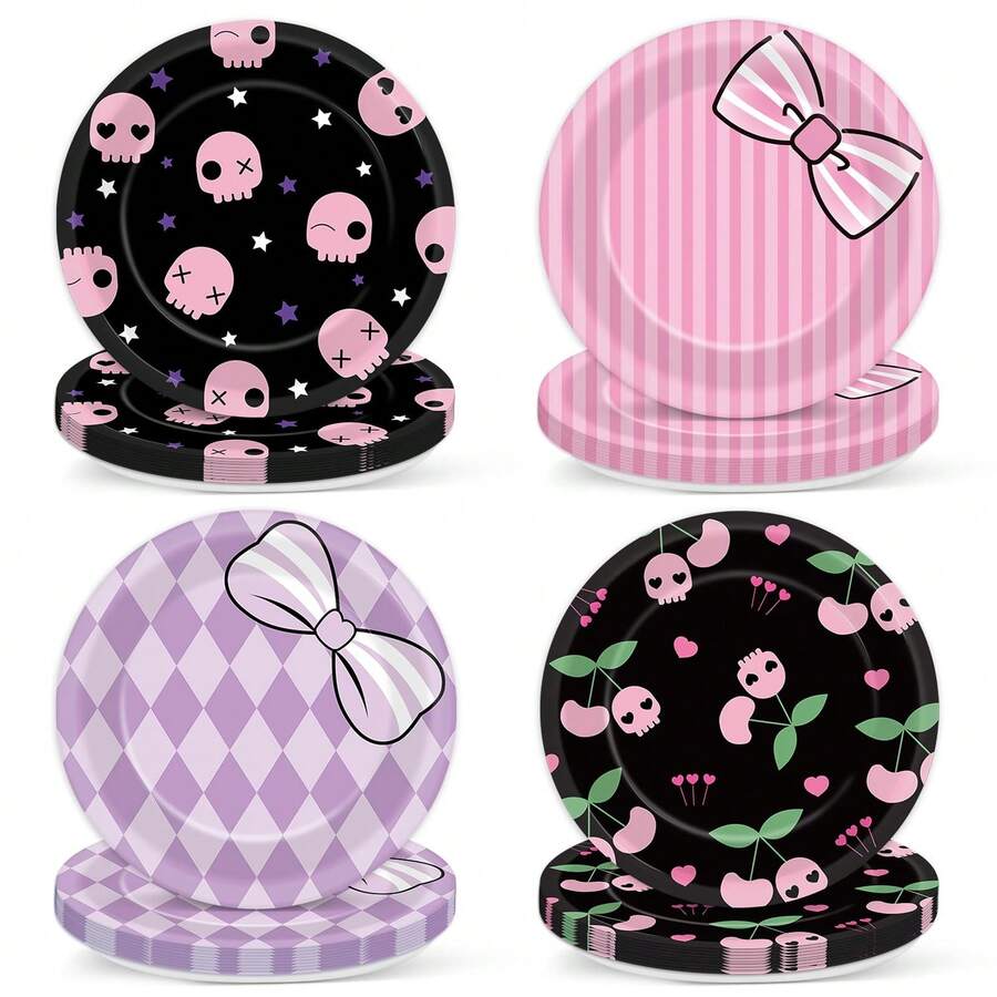 10 Stücke/20 Stücke/40 Stücke/50 Stücke/Set, Kawaii Party Dekoration süße Anime Pappteller Animations-Thema Geschirr Set, Cartoon Pappteller in süßen rosa und lila Farben, ideal für Taufe, Geburtstag und andere Partys, 7 Zoll Teller