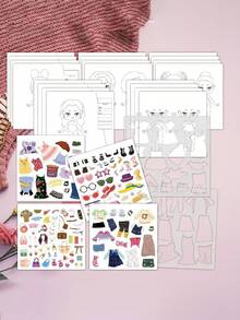 Fashion Enlightenment Makeup Coloring Sticker Toys, Cute Creative Makeup Sticker Coloring Books, Suitable For Children Aged 3-8. Learn Makeup Techniques, Cultivate Aesthetic Awareness, And Enjoy The Fun Of DIY Makeup! Can Exercise Children's Exploration Ability, Creativity And Interest In Fashion Design. Portable Travel Coloring Sticker Toys, Suitable As Birthday Gifts And Christmas Gifts For Girls.