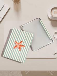 Starfish And Stripes IPad Case Compatible With IPad Air 4/5 10.9 Inch, IPad 7/8/9th 10.2 Inch, Built-In Pencil Slot Compatible With Samsung Tab S6 10.4 Inch, Tab A7 Lite 8.7 Inch, Ins Style Leather Case, Back To School, Valentine's Day, New Year Gift - Multicolor - View 7