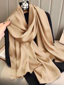1 件女士纯色新款真丝简约优雅围巾，时尚百搭披肩，可遮盖沙滩防晒，适合日常搭配 - 香檳色 - 查看 9