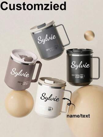 1pc 12oz Custom Stainless Steel Insulated Coffee Mug With Handle, Double Wall Vacuum Travel Mug, Tumbler Cup With Sliding Lid, Double-Layer Thermal Insulated Water Cup, Leak Proof & Anti Scalding Milk Coffee Cup, Large Capacity Drinking Cup Kitchen Drinkware, Suitable For Student And Adult Use In Home, School, Office, Outdoor Camping, Picnic