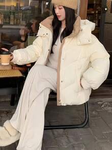 冬季女式连帽羽绒服 优雅休闲纯色时尚派对生日拉链连帽羽绒夹克 加厚派克大衣 韩版时尚加厚冬装女式羽绒服 商务休闲女式街头服饰