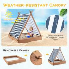 Lifezeal Wooden Sandbox With Canopy Tent Design Fir Wood Frame 2 Bench Seats Bottom - Brown - View 2