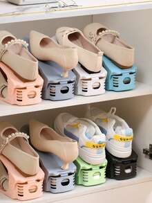 5pcs/Set Adjustable Double-Tier Plastic Shoe Rack, Space-Saving Shoe Storage Organizer For Home, Closet & Entryway Organization, Durable Shoe Cabinet Rack, Modern Storage Solutions For Shoes And Accessories, Compact Footwear Display Stand With Adjustable Shelves - Multicolor - View 2