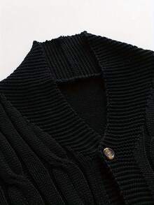 Men's Solid Rib-Knit Long-Sleeved Button-Up Cardigan - màu đen - Xem 5