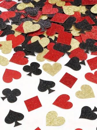 100/200pcs Las Vegas Colorful Sparkly Confetti Set For Bride, Wedding, Birthday Party, Anniversary, Bachelorette Party - Reusable Black Gold Heart Shaped Confetti, Party Table Scatters, Party Decorations