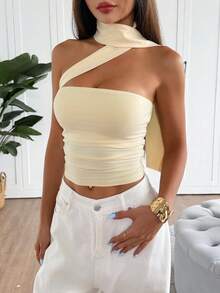 Parte superior corta tipo bandeau de tela de punto para mujer, ideal para primavera/verano, vacaciones, con tirantes ajustables, apropiada para tomar el té por la tarde, pasear por la calle, vacaciones, para usar en capas, fiestas, citas, San Valentín, Pascua, carnaval, playa, crucero, viajes a la ciudad, Año Nuevo, fiestas de San Valentín, ropa exterior casual