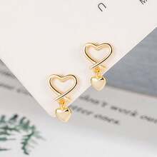 2 piezas Pendientes de botón con forma de corazón de plata de ley 925 y pendientes colgantes, diseño simple y elegante para uso diario para mujeres, San Valentín