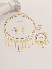 1 Set Ancient Coin Necklace, Earrings, Bracelet, Ring Vintage Element Jewelry Set, Ideal For Weddings, Parties, Festivals - Yellow Gold - View 7