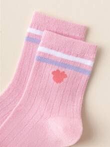 Disney 5双装儿童可爱运动双条纹米妮头像袜子，女童中筒袜，韩版卡通男童秋冬袜，婴儿袜 - 彩色 - 查看 4