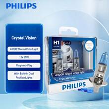 PHILIPS 2 件装飞利浦汽车照明 H1 H4 H7 H11 HB3 HB4 CrystalVision Platinum 高级升级汽车替换亮白色车头灯灯泡，适用于部分远光灯、近光灯、雾灯位置