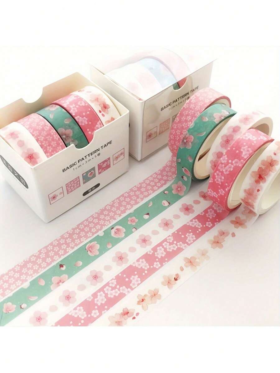 1 Set Of 5 Rolls Mixed Color Decorative Washi Tape, Suitable For Arts, DIY Crafts, Scrapbooking, Planners, Gift Wrapping And Creative Basic Tapes, Multi-Color Options - Multicolor - View 1