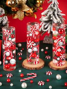 600/326pcs Christmas Vase Decorations Beads - Red & White Candy Cane & Imitation Pearls, Floating Beads For DIY Holiday Centerpieces, Tabletop & Coffee Shop Decor, Festive Plastic Beads For Christmas & New Year, Christmas Beads, Candy Cane Pattern, Impearl Beads, Seasonal Home Decor, Lightweight Decor, Event Planners, Best For Christmas
