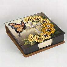 5D DIY Diamond Painting Set - Sunflower & Butterfly Pattern Memo Pad Box - Unique Handmade Gift, Diamond Art Kit, Asymmetrical Round Shape, Special Handmade Gift For Office And Home Desk