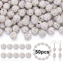 50/100pcs 10mm Handmade Ice Series Crystal Clay Beads - Baseball Sparkle Shamballa Disco Ball Design, Light Blue Fancy Sparkle, For DIY Jewelry Making, Necklace, Christmas Decoration, Crystal Beads, Necklace Bead Accessories, Shiny Bead Design, Handmade Beads