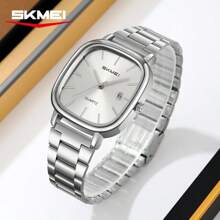 SKMEI 2551 男式现代方形休闲石英腕表奢华古董运动设计合金表壳和不锈钢表带