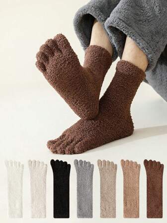 1 Pair Men Fuzzy Toe Socks Women Soft Fuzzy Plush Fluffy Five Finger Socks Winter Fleece Home Slipper Socks For Women Men