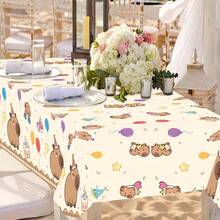 1/2/3 Packs Capybara Party Theme Tablecloth 106.68x180.34cm - Cute Animal Pattern With Balloons And Hats, Durable Plastic Material Suitable For Birthday, Christmas, New Year Decoration, Fun Design, Easy Maintenance, Holiday Decor, Lightweight Material, Dining Table Cover