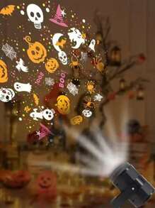 1pc LED Halloween Holiday Projection Lamp, Portable Light, Indoor/Outdoor Bedroom Night Light, USB Rotating Pattern Lamp For Home Decor, Holiday Decoration, Gift, USB Powered, Bedroom Night Light, Birthday Surprise Gift, Ghost, Pumpkin, Cobweb, Skull