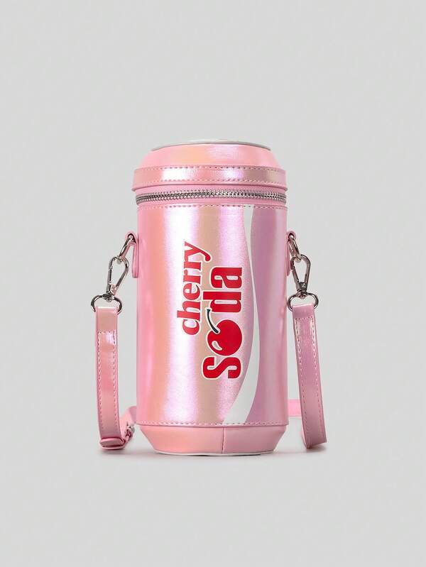 حقيبة كتف وحيدة متقاطعة، حقيبة يد إبداعية أسطوانية للنساء، تصميم مشروب بحرف الكرز الجميل