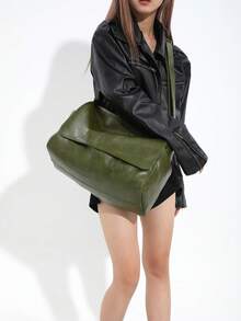 Dedoo 1pc Vintage Leather Crossbody Bag, Large Capacity Shoulder Bag, Solid Color Handbag (Please Place In A Well-Ventilated Area For 1-3 Days To Dissipate The Material Odor) - Green - View 3