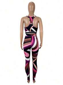 New Women's Clothing, Fashionable And Sexy Contrasting Color Printed Top, Vest And Trousers Set - 紫色 - 查看 6