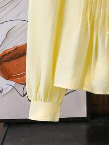 Left Mama Girls Casual Pleated Bow Long Sleeve Top And Straight Leg Pants Set, Spring/Autumn - Yellow - View 4