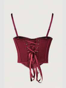 Apperloth A Y2K性感束胸露脐上衣，内置钢骨，适合户外穿着，网纱镂空系带露背设计，可调节肩带，塑形文胸，短款吊带背心，可爱上衣，适合锐舞派对、节日、情人节、音乐节、婚礼季等夏季场合。 - 酒紅色 - 查看 2