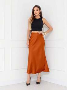 Elegant Long Satin Skirt For Women With Side Zipper Code 167 - Unta - View 2