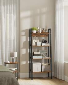 VASAGLE Ladder Shelf, Bookcase With 4 Levels, Standing Storage Unit, Office, Living Room, Bedroom, Kitchen, Industrial Style, Rustic Brown And Black - Chocolate Brown - View 7