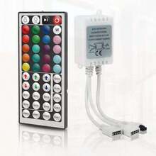 44 Key Wireless IR Remote Controller Dimmer Switch, 4 Pin 2 Ports RGB Control Box (DC12V-24V), For 4pin RGB 3528 5050 LED Light Strip (Dual Outputs)