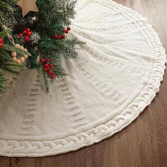 1pc Knitted Christmas Tree Skirt, 24 Inch Thick Woven Rustic Christmas Tree Decor, Farmhouse Christmas Decoration, Christmas Holiday Party Home Gathering Decor