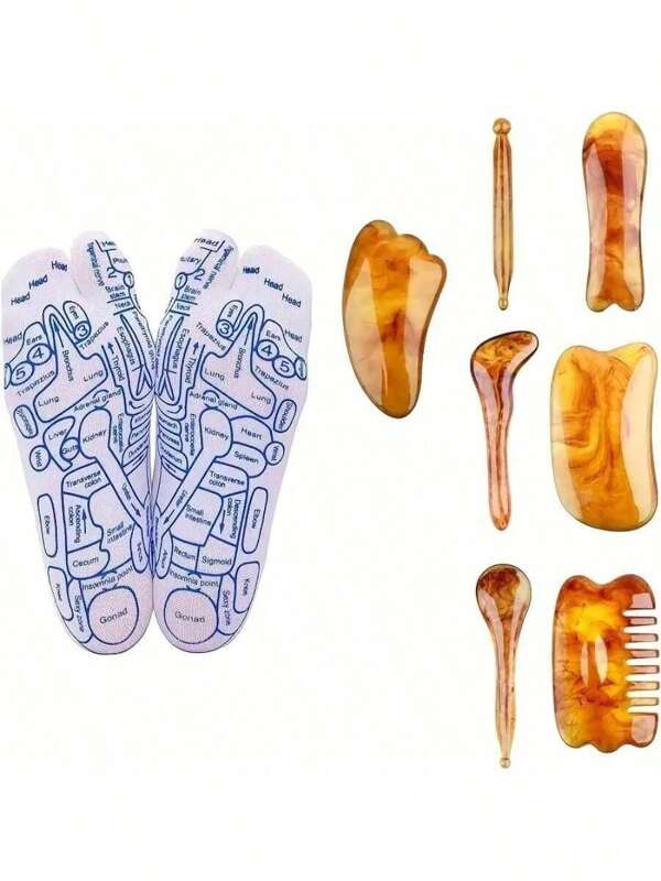 Acupoint Socks 9-Piece Set: Foot Massage Reflexology Health Socks With Sole Meridian Diagram, Suitable For Foot Acupoint Stimulation, Daily Foot Care, Home Foot Massage, Health Preservation Supplies (Men's Version)