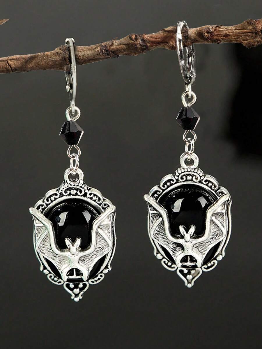 Hoa tai đính hạt hình dơi phong cách Gothic cho tiệc Halloween, hoa tai sáng tạo vui nhộn cho tiệc Halloween - Bạc - Xem 1