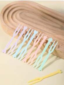 50/100件水果签，家用水果叉，创意可爱卡通塑料水果叉，蛋糕水果叉，派对婚礼餐饮用具